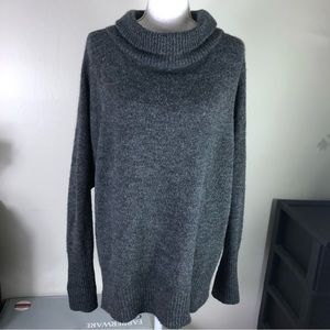 Lara knit women’s mock neck oversized angora blend pullover sweater Sz M dk gray